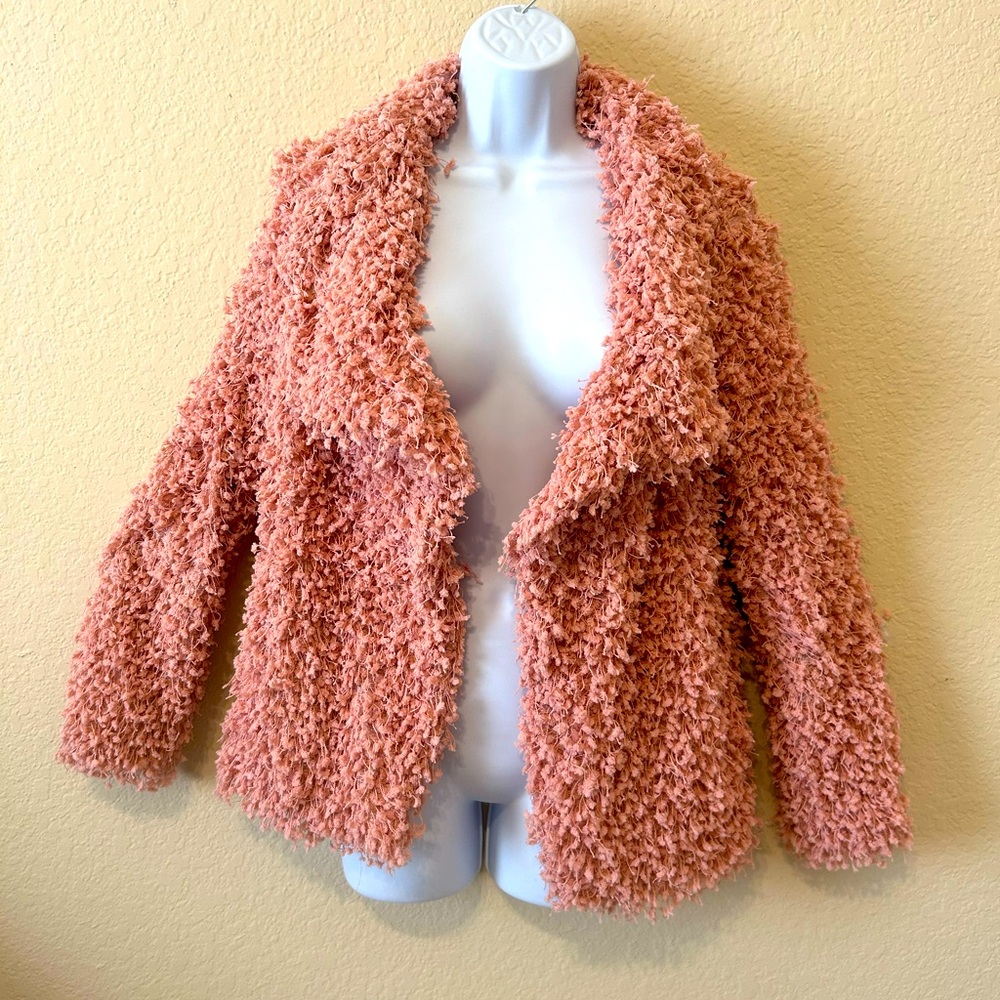 Mystree Pink Teddy Jacket with Fluffy Texture and Shawl Collar